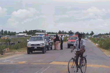 The police as they left for Buxton yesterday from the Vigilance Police Station during their exercise.